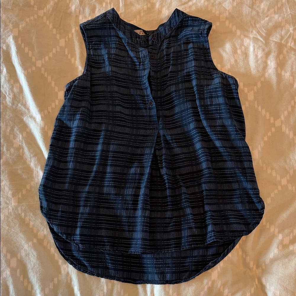 Maven West Navy and Black Plaid Sleeveless Button-Front Camisole